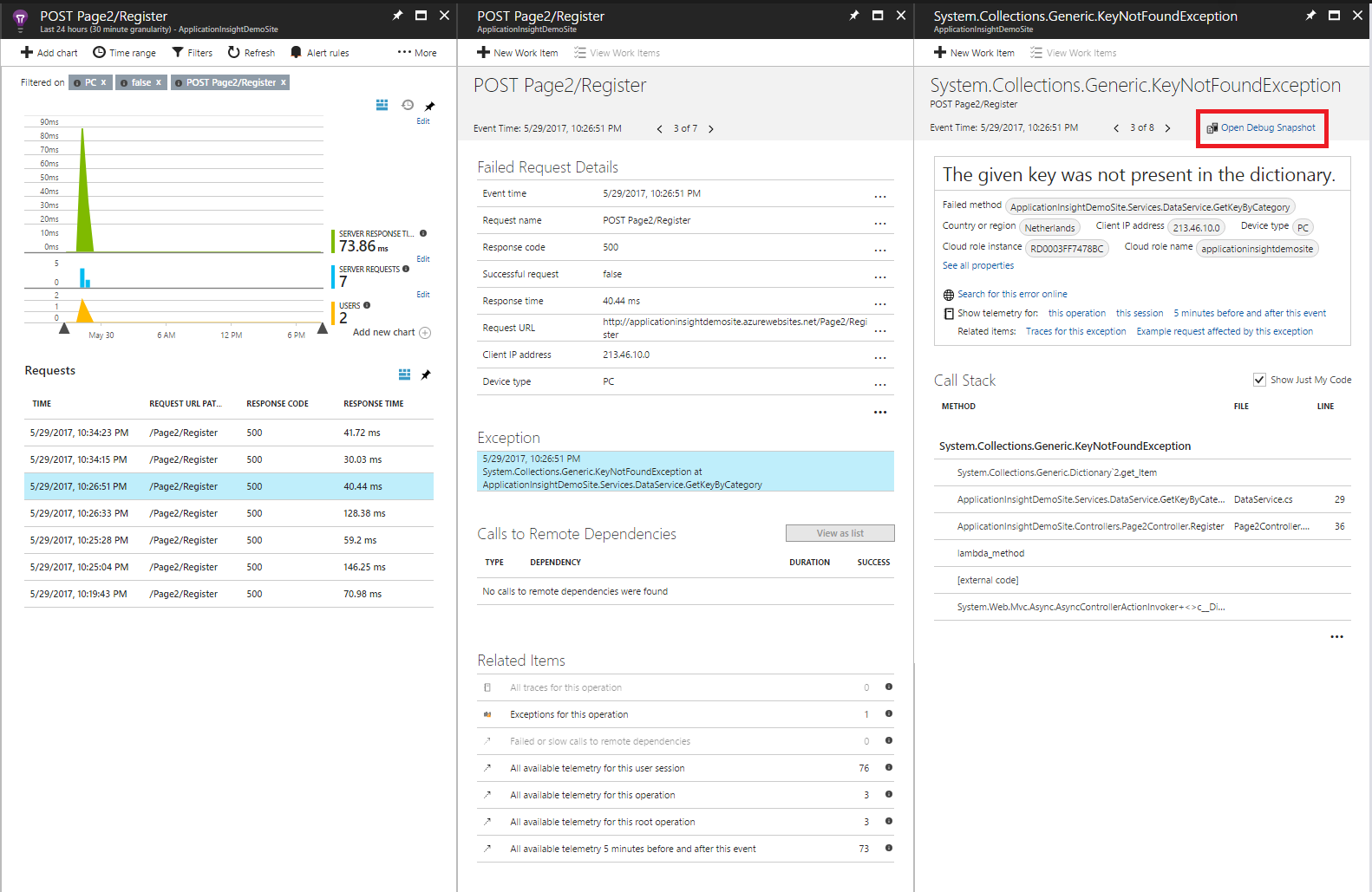 Application Insights exception
