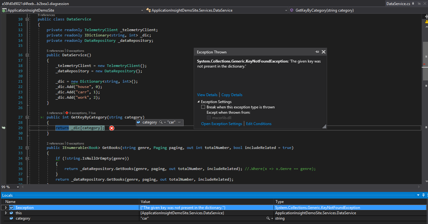 Visual Studio debug snapshot