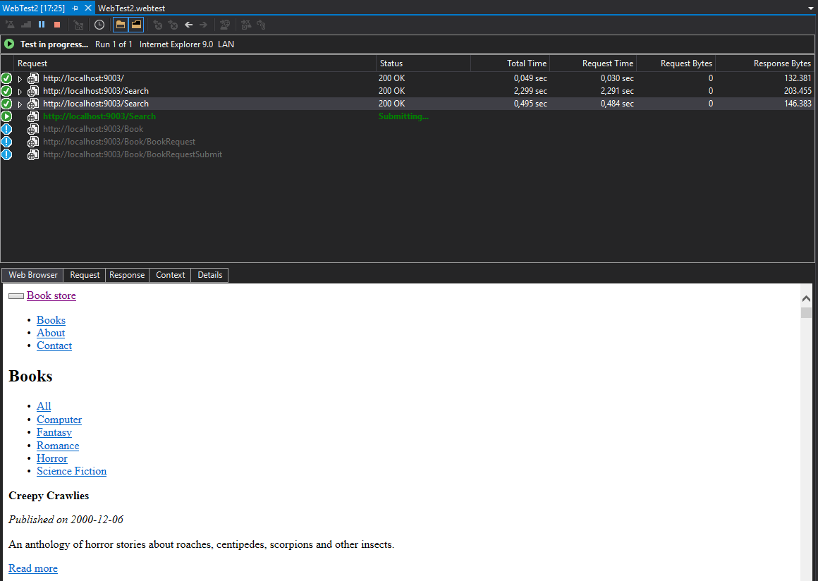 Visual Studio run web test