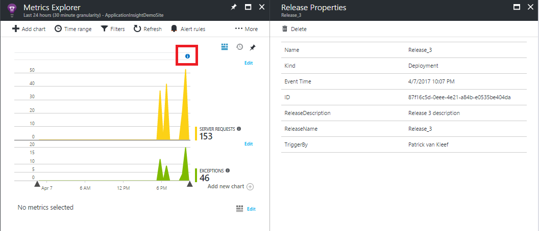 Application Insights metrics explorer release annotations