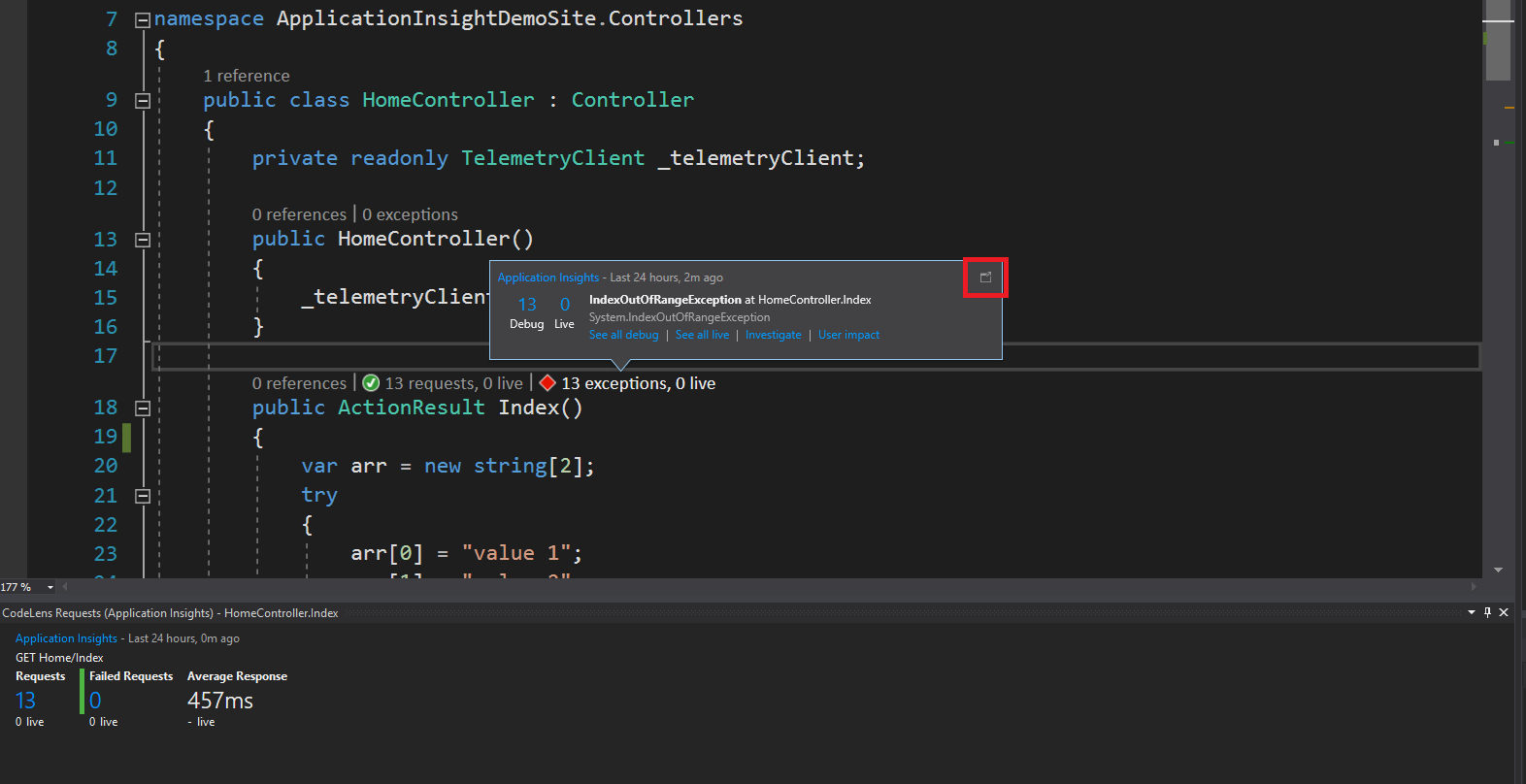 Application Insights now part of CodeLens