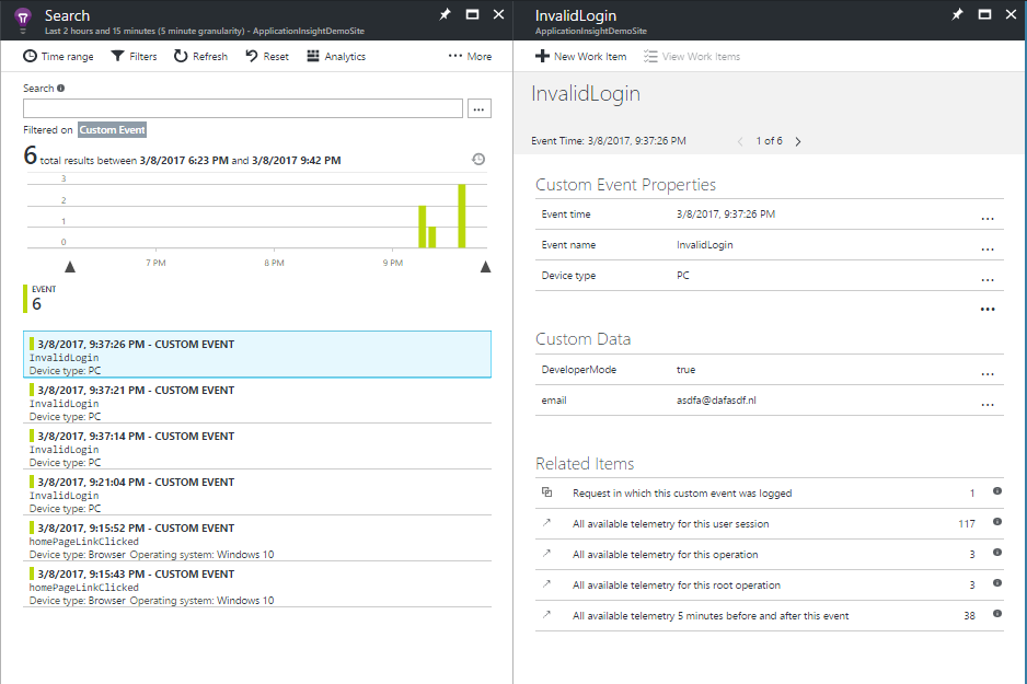 Application Insights custom events